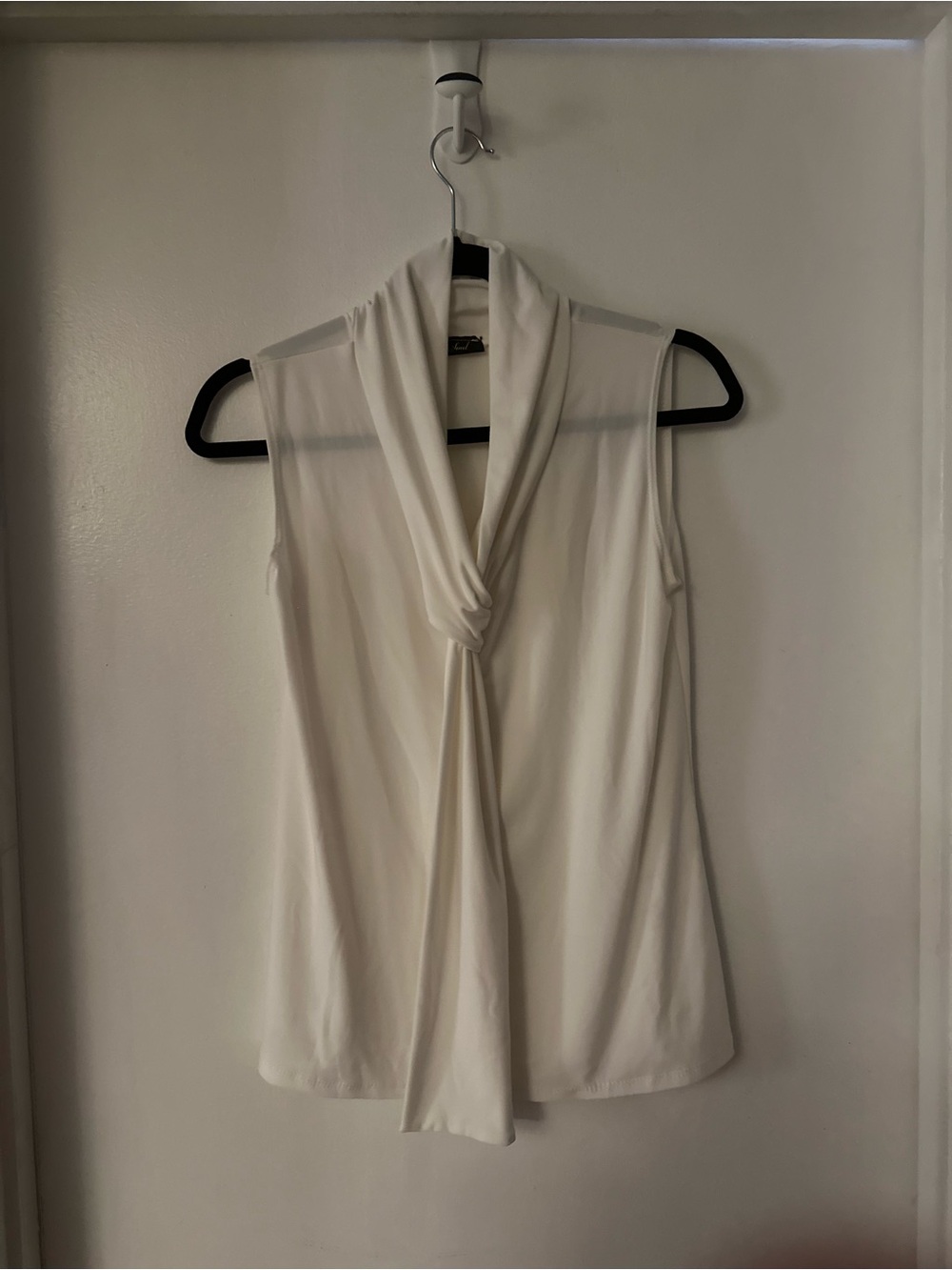 Sleeveless Draped Twist Neck Top - White